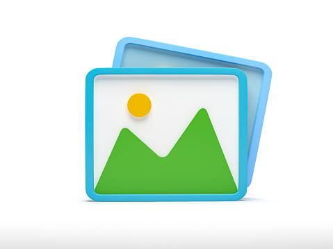 3d rendering, 3d illustration. Mountains and sun landscape gallery symbol. minimal Image, photo, jpg file icon