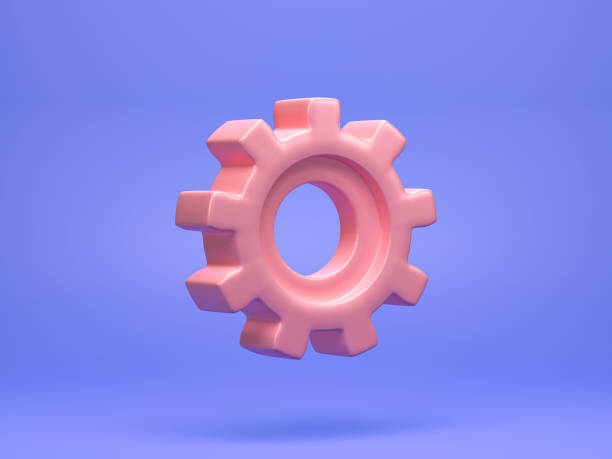 istock 3d rendering, 3d illustration. Gear icon wheels isolated on purple background. Minimal cogwheel gear concept 1976824434