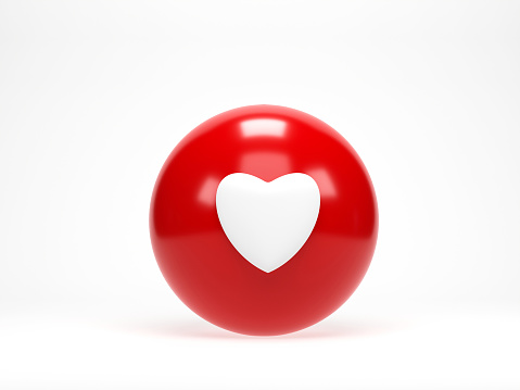 3d Rendering, 3d illustration. Heart love emoticon icon on white background. Design for Social network