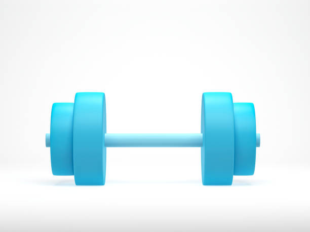 3d rendering, 3d illustration. Blue dumbbell isolated on white background. minimal style sports dumbell for training exercise. Gym equipment concept.