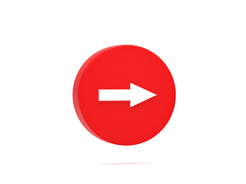 Shiny red button on white background