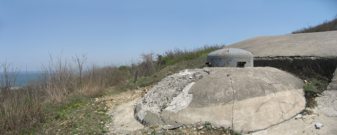 WWII commander observation post with steel armored dome on Vladivostok fortress breastwork