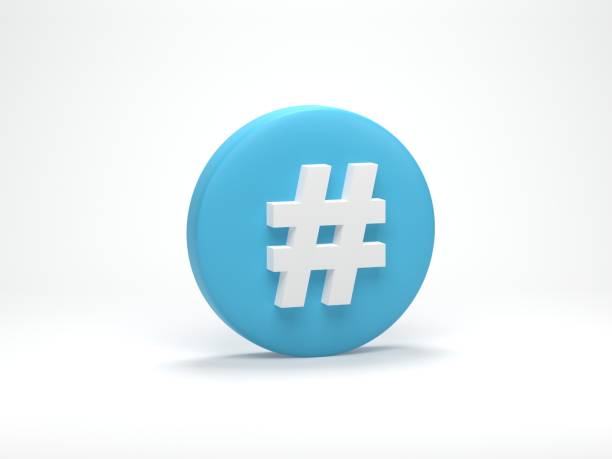 3D render, 3D illustration. Hashtag search link symbol in social media notification icon isolated on white background. Concept of comments thread mention or micro blogging pr.