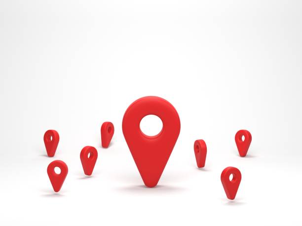 istock 3D render, 3D illustration. Map pointer pin set. Pointer red pin marker for travel locate. Location symbols on white background. 1976831971