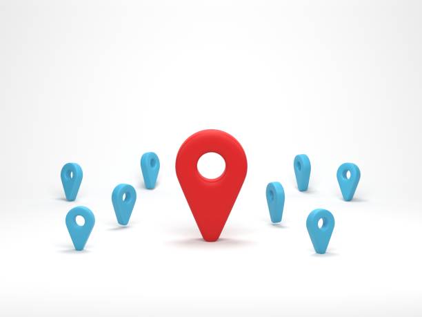 istock 3D render, 3D illustration. Map pointer pin set. Pointer red pin marker for travel locate. Location symbols on white background. 1976831978