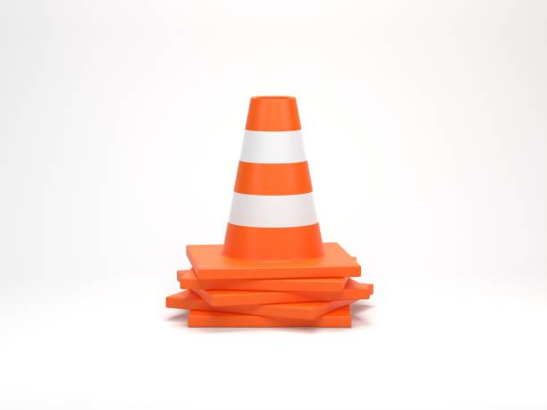 istock 3D render, 3D illustration. Traffic construction cone with white and orange stripes isolated on white background. 1976832513