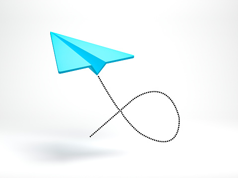3D rendering, 3D illustration. Paper plane flying icon on white background. Minimal cartoon style