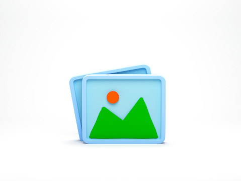 3d rendering, 3d illustration. Mountains and sun landscape gallery symbol. minimal Image, photo, jpg file icon