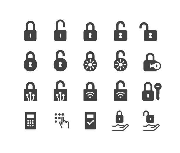ilustrações de stock, clip art, desenhos animados e ícones de lock open and lock closed icons - classic series - fechadura