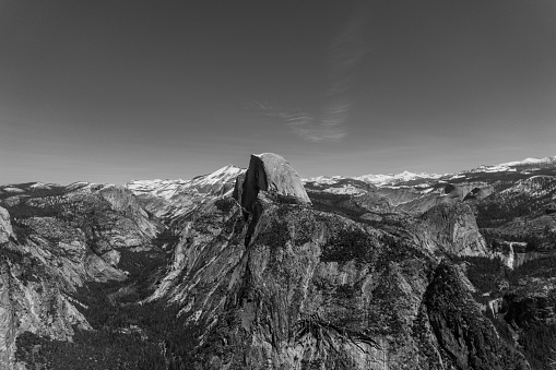 Aerial view of Half Dome on a clear day in Yosemite national park in California