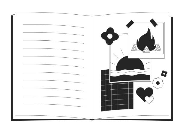 90 년대 십대 비밀 일기 흑인과 백인 2d 라인 만화 개체 - secret diary stock illustrations