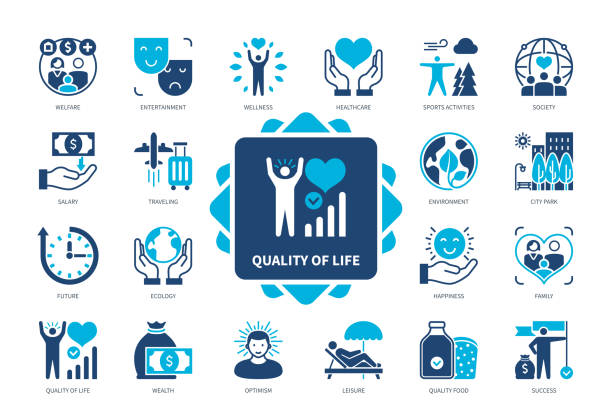 stockillustraties, clipart, cartoons en iconen met quality of life solid icon set - levensstijl