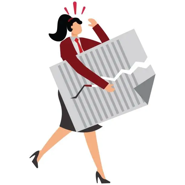 Vector illustration of Businesswoman ripping the paper and showing some message