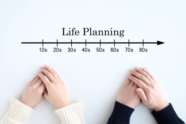 istock Couple's hands and life planning indication with age 1976930910