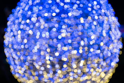 Blue Christmas bokeh light decor.  Blue Bokeh background,