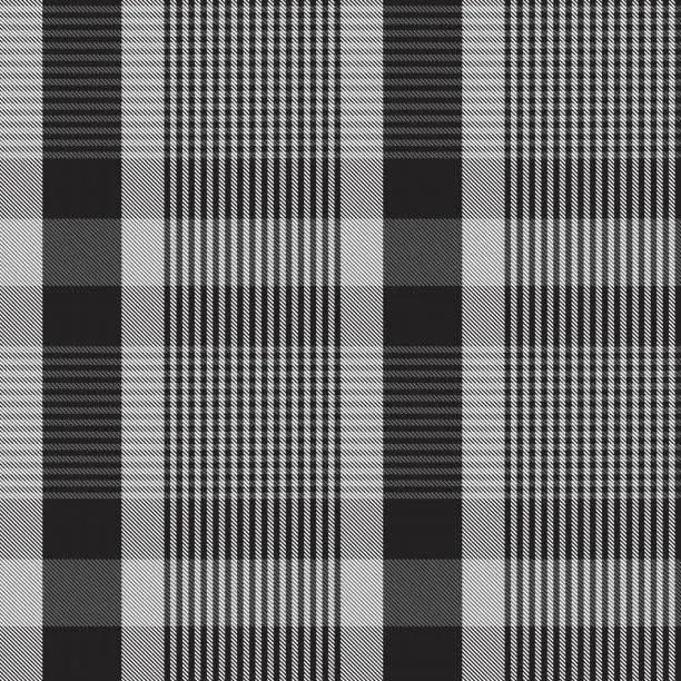 Vector illustration of Monochrome Asymmetric Plaid textured Seamless Pattern Design