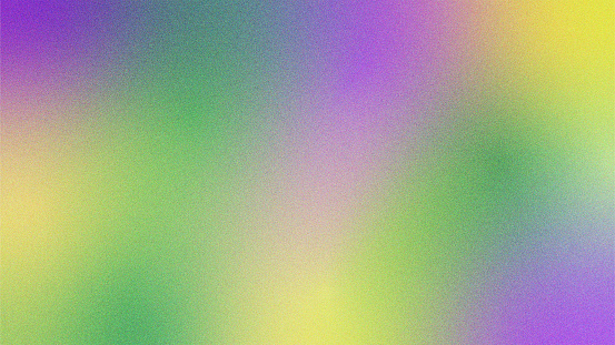 Bright Mardi Gras Abstract Banner in Purple, Green, And Yellow Colors. Mesh Gradient with Grained Texture. Wide-Format Wallpaper