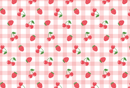 seamless pattern with cherries and strawberries on gingham for banners, cards, flyers, social media wallpapers, etc.