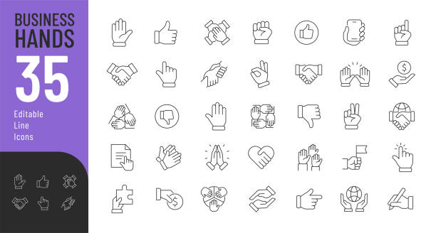набор редактируемых иконок business hands line. - рук stock illustrations