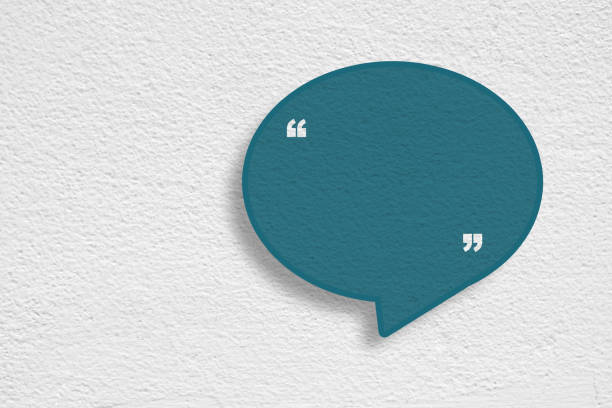 Conceptual image about communication and social media, customer feedback, Blank dark blue speech bubble with quote sign on grunge white concrete wall