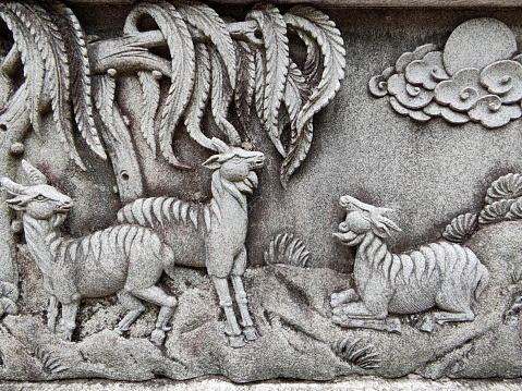 Stone carvings at Kaiyuan Temple, a Buddhist temple located in Chaozhou, Guangdong, China.