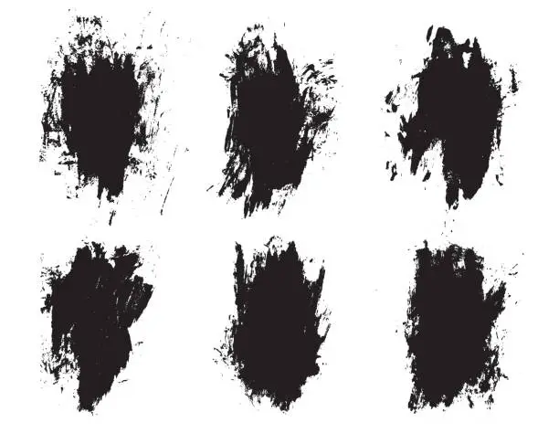 Vector illustration of Black paint brush strokes isolated on white background. Dark watercolor set. Abstract grunge texture effect bundle. Graphic design element grungy painted style concept for banner, ads, offer, big, mega, or flash sale