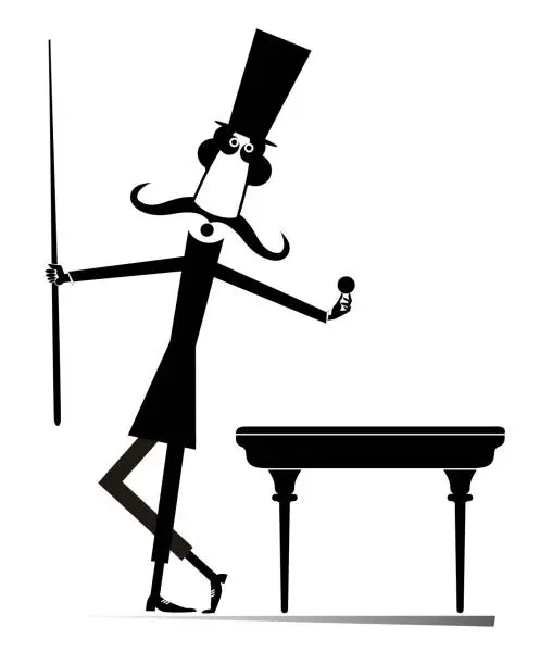 Vector illustration of Man in the top hat playing billiards at club