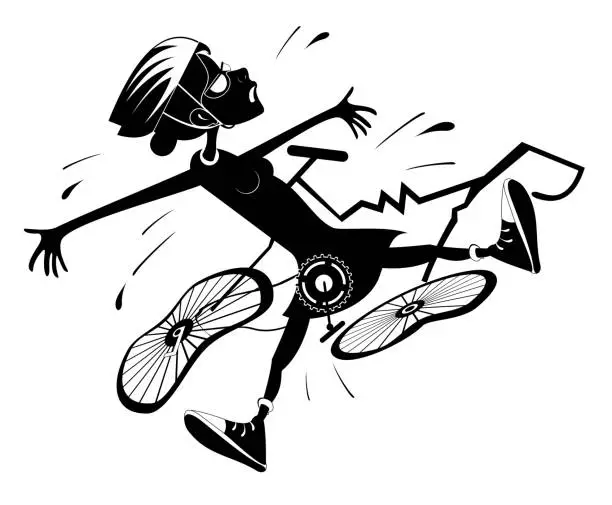Vector illustration of Cyclist woman falling down from the bicycle