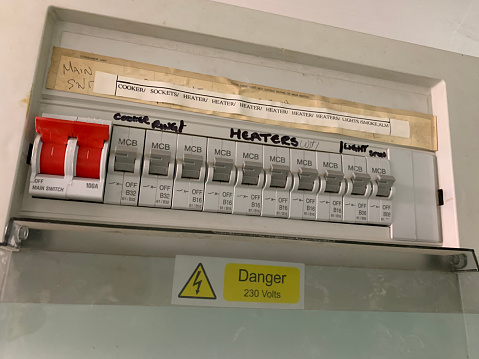 UK Circuit breaker also known as the consumer unit, contains MCB's that control the power to electrical circuits