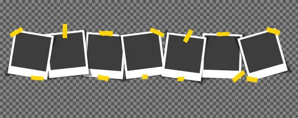 Vector illustration of Photo frame collection with blank place with yellow duct tape