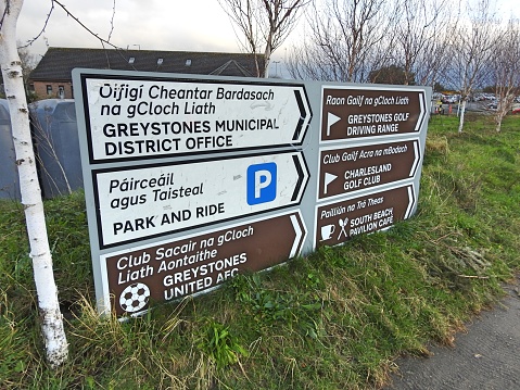 25th January 2024, Wicklow, Ireland. Information street signage in Greystones, Co Wiclklow.