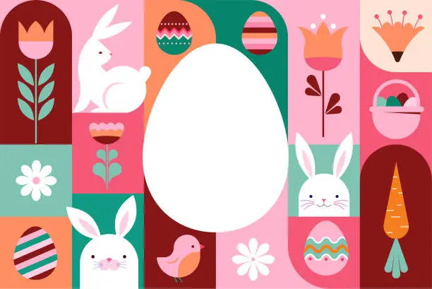 Vector illustration of Happy Easter geometric background, Easter egg card, framed banner design