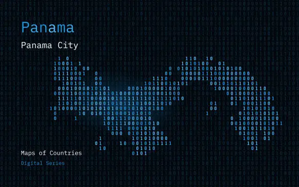 Vector illustration of Panama Map Shown in Binary Code Pattern. TSMC. Green Matrix numbers, zero, one.