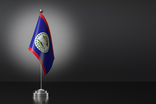 Small National Flag of the Belize on a Black Background. 3d Rendering