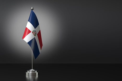 Small National Flag of the Dominican Republic on a Black Background. 3d Rendering