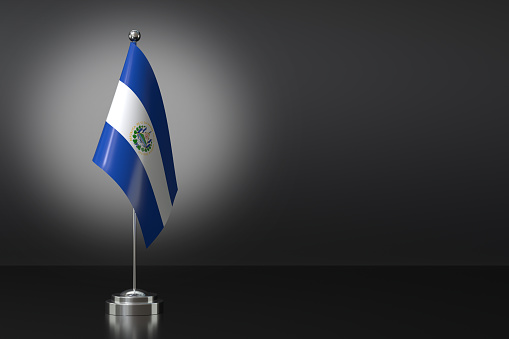 Small National Flag of the Republic of El Salvador on a Black Background. 3d Rendering