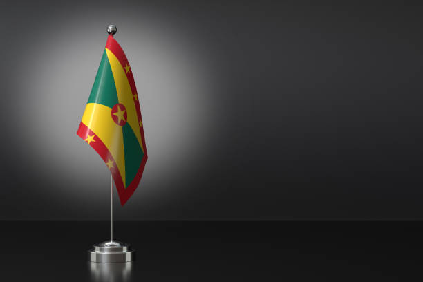 Small National Flag of the Grenada on a Black Background. 3d Rendering