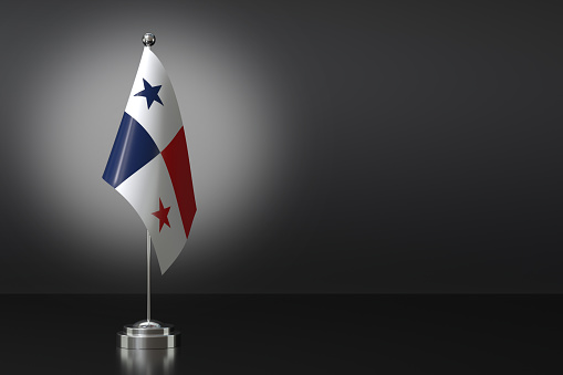 Small National Flag of the Republic of Panama on a Black Background. 3d Rendering