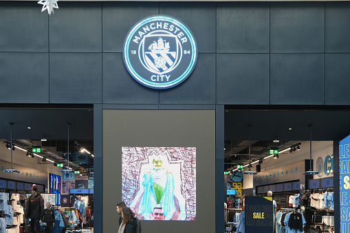 Manchester, United Kingdom - 01 01 2024 : Manchester city store in Arndale shoppig mall