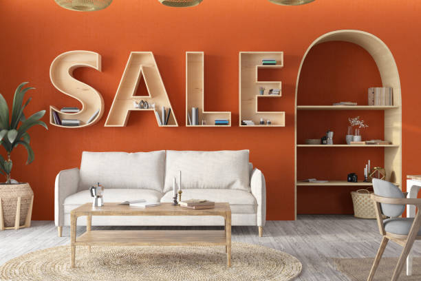 istock Sale Bookshelf on Cozy Orange Room's Wall 1977210264