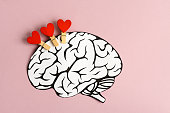 The red heart inside the human brain is a symbol of love, health, and stroke prevention.