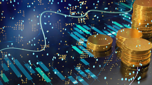 istock Gold Coins on a Financial Graph with Abstract Digits 1977214564