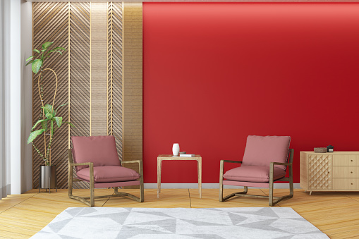 Red Living Room Concept. 3D Render