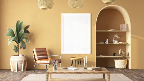 istock Cozy Beige Living Room with and Empty Picture Frame on the Wall 1977217270