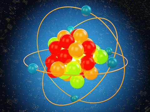 atomic structure consisting of protons, neutrons and electrons.Scientific of atom,3d rendering