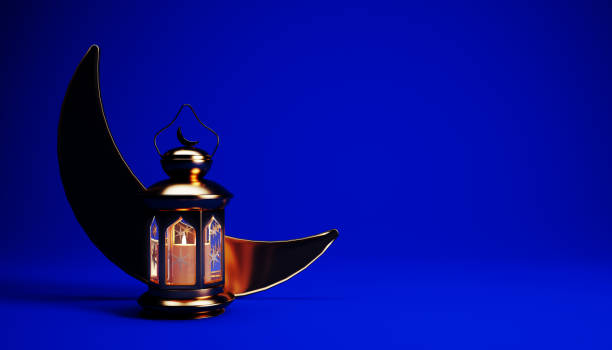 istock Ramadan background with golden lantern, crescent moon and copy space, 3d render. 1977252222