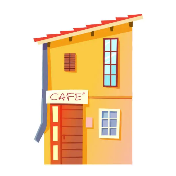 Vector illustration of Vector illustration of old town house café exterior