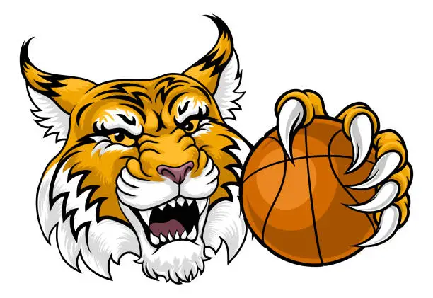 Vector illustration of Wildcat Bobcat Basketball Animal Sport Team Mascot