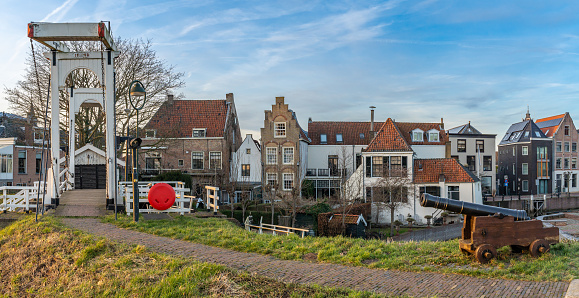 Panoramic view of Schoonhoven, South Holland, on a sunny winter day