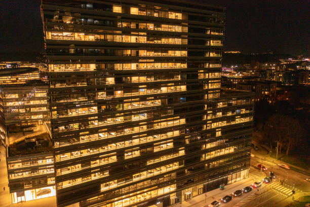 Free Stock Photo of Modern office building facade at night | Download ...